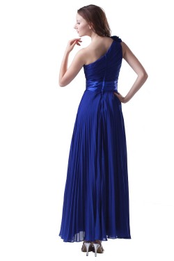 A-Line One-Shoulder Pleated Long Blue Chiffon Prom Evening Formal Party Dresses ED010274