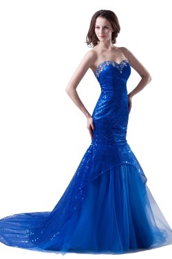 Trumpet/Mermaid Sweetheart Beaded Long Blue Prom Evening Formal Party Dresses ED010276