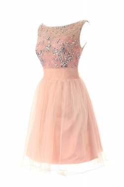 Beaded Short Pink Chiffon Prom Evening Formal Party Dresses ED010283