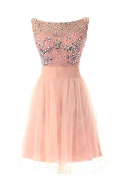 Beaded Short Pink Chiffon Prom Evening Formal Party Dresses ED010283