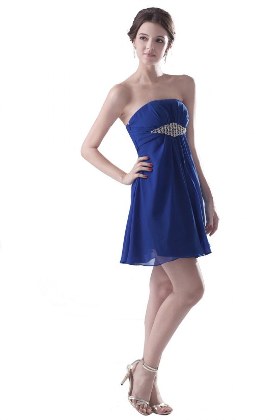 A-Line Strapless Short Blue Chiffon Prom Evening Formal Party Dresses ED010285