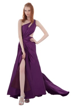 One-Shoulder Long Purple Chiffon Prom Evening Formal Party Dresses ED010293