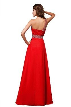 A-Line One-Shoulder Long Red Beaded Chiffon Prom Evening Formal Party Dresses ED010296