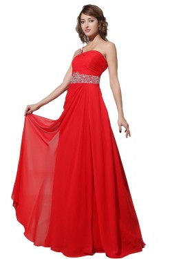A-Line One-Shoulder Long Red Beaded Chiffon Prom Evening Formal Party Dresses ED010296