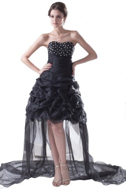 High Low Beaded Long Black Prom Evening Formal Party Dresses ED010297