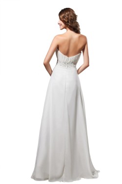 A-Line Strapless Long White Beaded Chiffon Prom Evening Formal Party Dresses ED010305