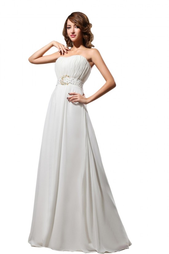 A-Line Strapless Long White Beaded Chiffon Prom Evening Formal Party Dresses ED010305 A-Line Strapless Long White Beaded Chiffon Prom Evening Formal Party Dresses ED010305