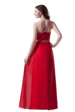 A-Line One-Shoulder Long Red Beaded Chiffon Prom Evening Formal Party Dresses ED010310