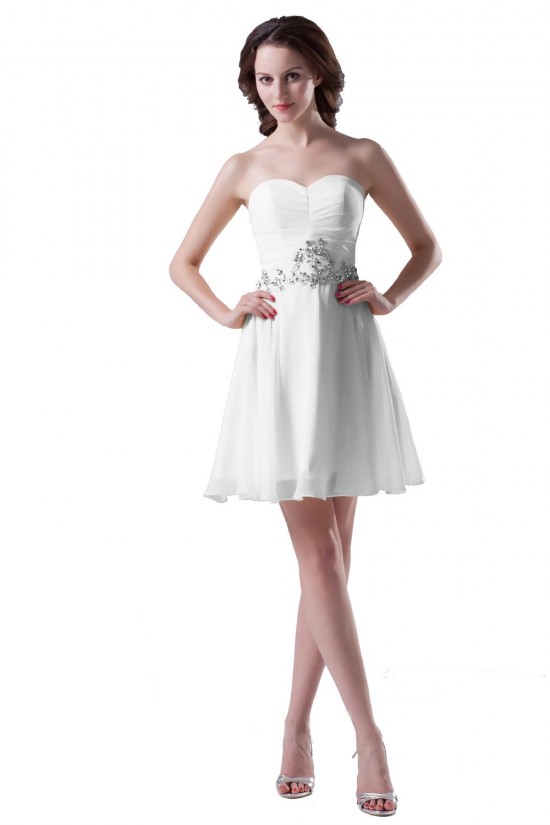 A-Line Sweetheart Short Yellow Beaded Chiffon Prom Evening Formal Party Dresses ED010317