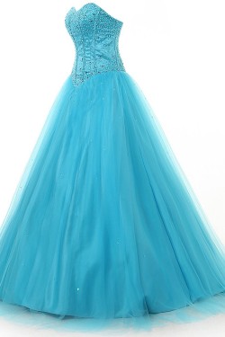 A-Line Sweetheart Beaded Long Tulle Prom Evening Formal Party Dresses ED010319