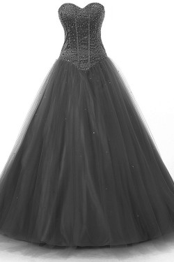 A-Line Sweetheart Beaded Long Tulle Prom Evening Formal Party Dresses ED010319