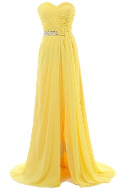 A-Line Sweetheart Beaded Long Yellow Chiffon Prom Evening Formal Party Dresses ED010335