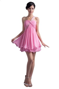 A-Line One-Shoulder Short Pink Prom Evening Formal Party Dresses ED010345