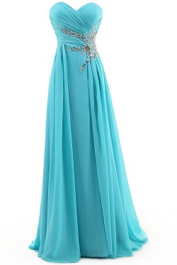 A-Line Sweetheart Long Blue Chiffon Prom Evening Formal Party Dresses ED010350