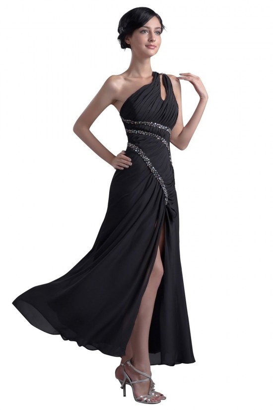 One-Shoulder Long Chiffon Beaded Prom Evening Formal Party Dresses ED010352