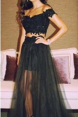 Two Pieces Off-the-Shoulder Dress Lace Appliques and Tulle Prom Evening Formal Party Dresses ED010359