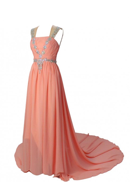 Long Pink Chiffon Beaded Prom Evening Formal Party Dresses ED010366