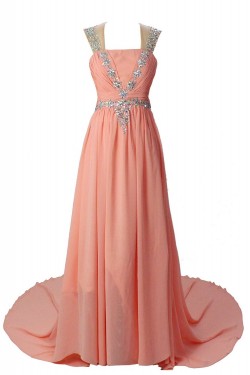 Long Pink Chiffon Beaded Prom Evening Formal Party Dresses ED010366