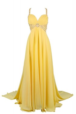 Beaded Long Yellow Chiffon Prom Evening Formal Party Dresses ED010367