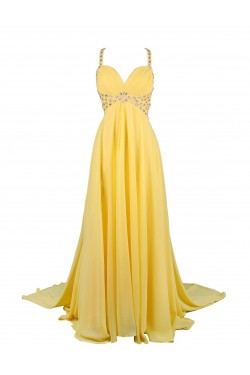 Beaded Long Yellow Chiffon Prom Evening Formal Party Dresses ED010367