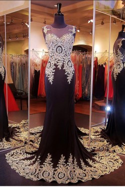Amazing Beading Appliques Mermaid Tulle Neck Long Evening Dress ED010369