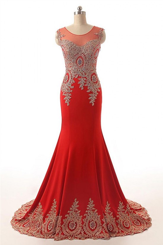 Amazing Beading Appliques Mermaid Tulle Neck Long Evening Dress ED010369
