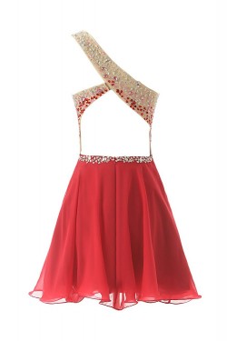 A-Line One-Shoulder Beaded Short Chiffon Prom Evening Formal Party Dresses ED010370