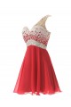 A-Line One-Shoulder Beaded Short Chiffon Prom Evening Formal Party Dresses ED010370