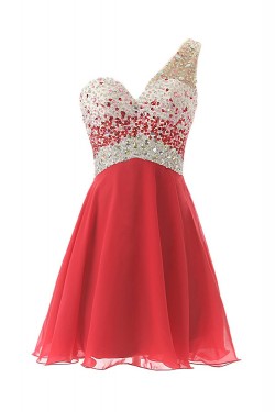 A-Line One-Shoulder Beaded Short Chiffon Prom Evening Formal Party Dresses ED010370