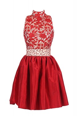 Short Red High Neck Prom Evening Formal Party Dresses ED010371