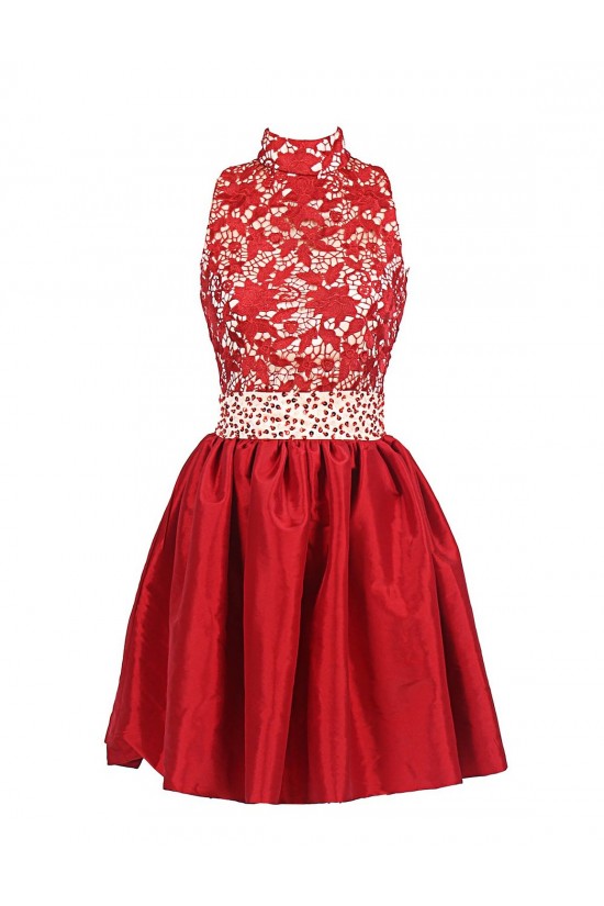 Short Red High Neck Prom Evening Formal Party Dresses ED010371