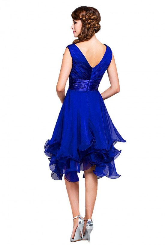 A-Line Princess V-Neck Short Royal Blue Chiffon Prom Bridesmaid Party Dresses ED010372