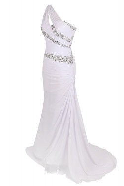 Trumpet/Mermaid One-Shoulder Beaded Long Chiffon Prom Evening Formal Party Dresses ED010373