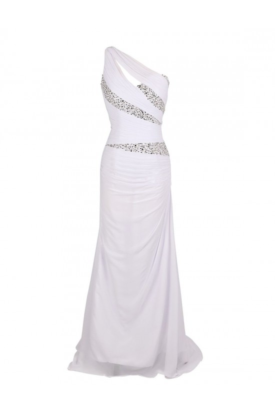 Trumpet/Mermaid One-Shoulder Beaded Long Chiffon Prom Evening Formal Party Dresses ED010373