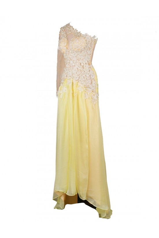A-Line One-Shoulder Lace and Chiffon Prom Evening Formal Party Dresses ED010374