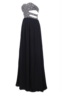 Long Black Beaded Chiffon Prom Evening Formal Party Dresses ED010375