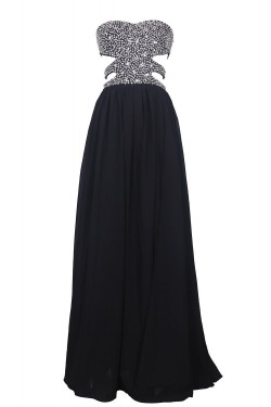 Long Black Beaded Chiffon Prom Evening Formal Party Dresses ED010375