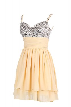 A-Line Spaghetti Strap Short Beaded Chiffon Prom Evening Formal Party Dresses ED010377