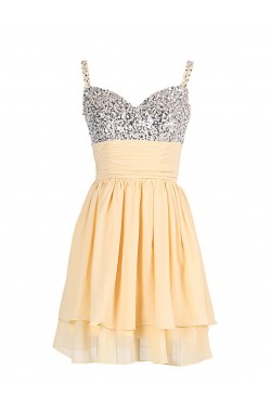 A-Line Spaghetti Strap Short Beaded Chiffon Prom Evening Formal Party Dresses ED010377