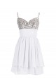 A-Line Spaghetti Strap Short Beaded Chiffon Prom Evening Formal Party Dresses ED010377