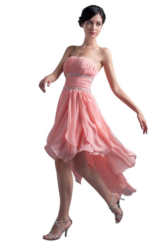 High Low Strapless Short Beaded Chiffon Prom Evening Formal Party Dresses ED010384