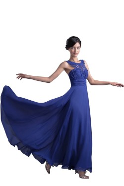 A-Line Long Blue Beaded Chiffon Prom Evening Formal Party Dresses ED010388