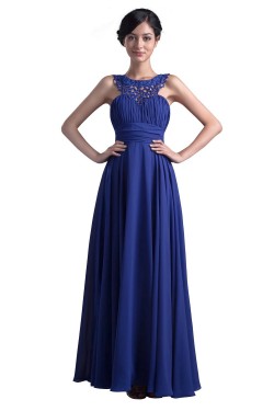 A-Line Long Blue Beaded Chiffon Prom Evening Formal Party Dresses ED010388