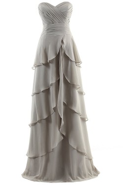 A-Line Sweetheart Long Silver Chiffon Prom Evening Formal Party Dresses ED010390