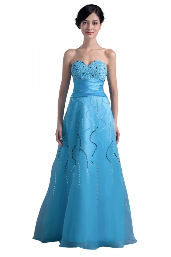 A-Line Sweetheart Beaded Long Blue Prom Evening Formal Party Dresses ED010393