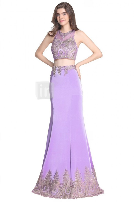 Two Pieces Lace Appliques Long Prom Evening Formal Party Dresses ED010395