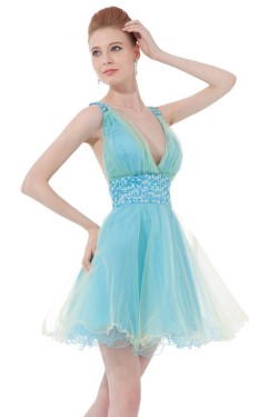 A-Line Short Blue Beaded Prom Evening Formal Party Dresses ED010404