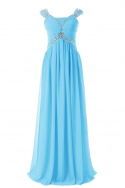 Sheath/Column Beaded Long Blue Chiffon Prom Evening Formal Party Dresses ED010409
