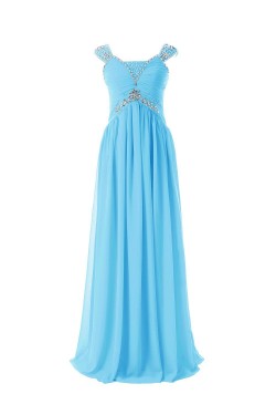 Sheath/Column Beaded Long Blue Chiffon Prom Evening Formal Party Dresses ED010409