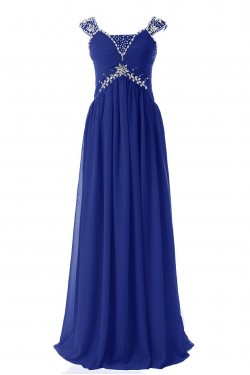 Sheath/Column Beaded Long Blue Chiffon Prom Evening Formal Party Dresses ED010410